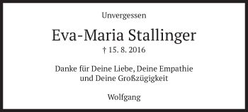 Traueranzeige von Eva-Maria Stallinger von merkurtz