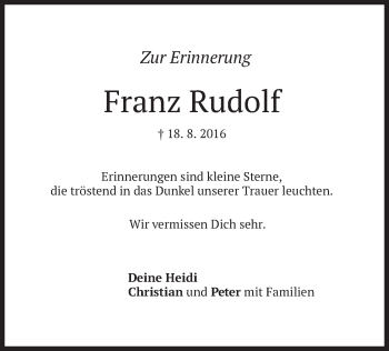 Traueranzeige von Franz Rudolf von merkurtz
