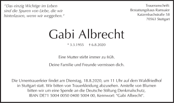 Traueranzeige von Gabi Albrecht von merkurtz