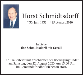 Traueranzeige von Horst Schmidtsdorff