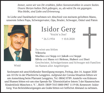 Traueranzeige von Isidor Gerg von merkurtz