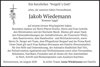 Traueranzeige von Jakob Wiedemann von merkurtz