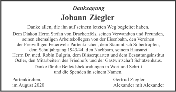 Traueranzeige von Johann Ziegler