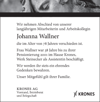 Traueranzeige von Johanna Wallner von merkurtz