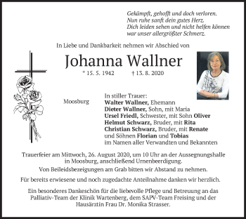 Traueranzeige von Johanna Wallner von merkurtz