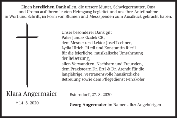 Traueranzeige von Klara Angermaier von merkurtz