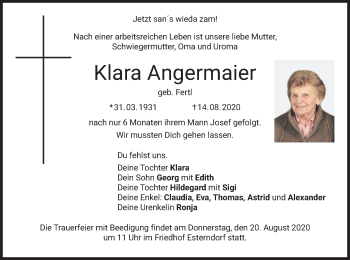 Traueranzeige von Klara Angermaier von merkurtz