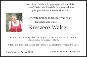 Traueranzeige von Kreszenz Walser von merkurtz