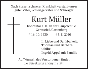 Traueranzeige von Kurt Müller von merkurtz