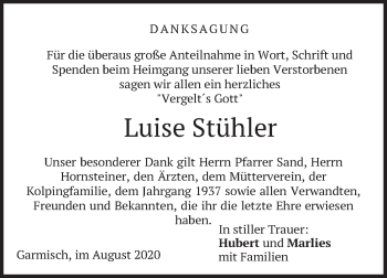Traueranzeige von Luise Stühler