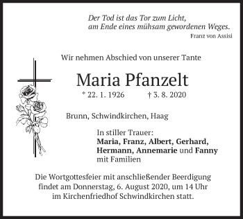 Traueranzeige von Maria Pfanzelt von merkurtz
