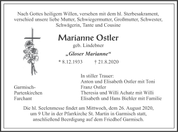 Traueranzeige von Marianne Ostler von merkurtz