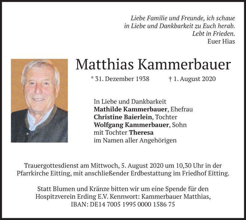  Traueranzeige für Matthias Kammerbauer vom 04.08.2020 aus merkurtz