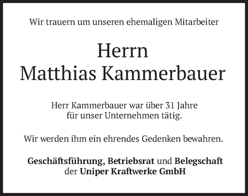  Traueranzeige für Matthias Kammerbauer vom 05.08.2020 aus merkurtz
