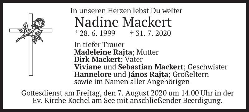  Traueranzeige für Nadine Mackert vom 06.08.2020 aus merkurtz