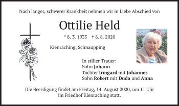 Traueranzeige von Ottilie Held von merkurtz