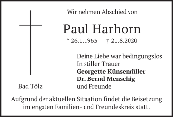 Traueranzeige von Paul Harhorn von merkurtz