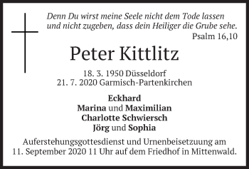 Traueranzeige von Peter Kittlitz von merkurtz