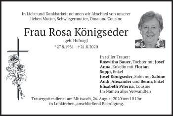 Traueranzeige von Rosa Königseder von merkurtz