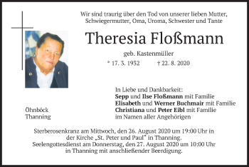 Traueranzeige von Theresia Floßmann von merkurtz
