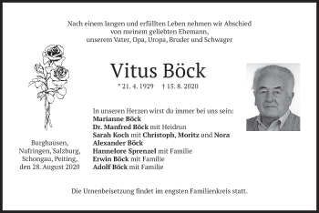 Traueranzeige von Vitus Böck von merkurtz