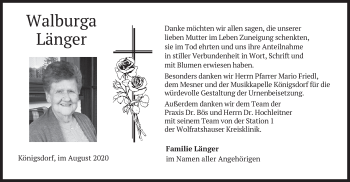 Traueranzeige von Walburga Länger von merkurtz