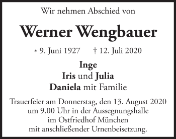 Traueranzeige von Werner Wengbauer