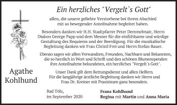 Traueranzeige von Agathe Kohlhund von merkurtz