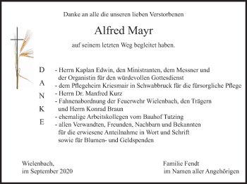 Traueranzeige von Alfred Mayr von merkurtz