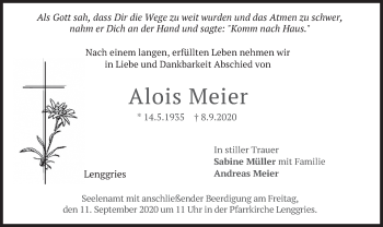 Traueranzeige von Alois Meier von merkurtz