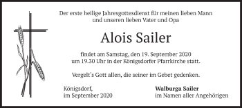 Traueranzeige von Alois Sailer von merkurtz