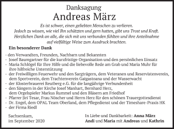 Traueranzeige von Andreas März von merkurtz