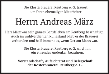 Traueranzeige von Andreas März von merkurtz