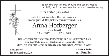 Traueranzeige von Anna Hofberger von merkurtz