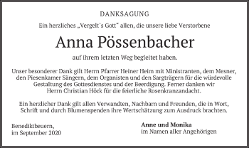 Traueranzeige von Anna Pössenbacher von merkurtz