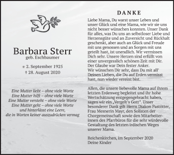 Traueranzeige von Barbara Sterr von merkurtz