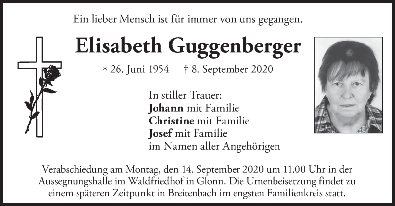  Traueranzeige für Elisabeth Guggenberger vom 12.09.2020 aus merkurtz