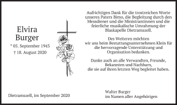 Traueranzeige von Elvira Burger von merkurtz