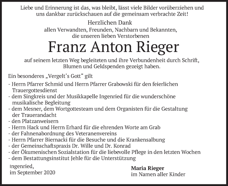 Traueranzeigen Von Franz Anton Rieger Trauer Merkur De