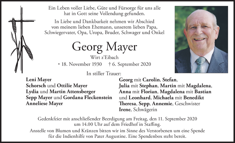  Traueranzeige für Georg Mayer vom 08.09.2020 aus merkurtz