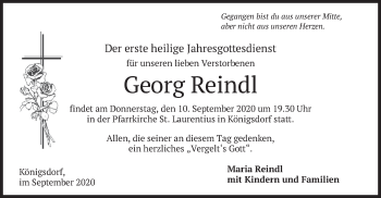 Traueranzeige von Georg Reindl von merkurtz