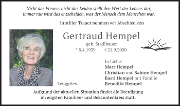 Traueranzeige von Gertraud Hempel von merkurtz