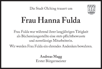 Traueranzeige von Hanna Fulda