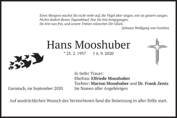 Traueranzeige von Hans Mooshuber von merkurtz