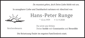 Traueranzeige von Hans-Peter Runge von merkurtz