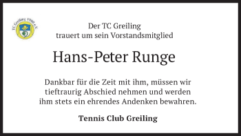 Traueranzeige von Hans-Peter Runge von merkurtz