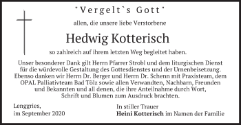 Traueranzeige von Hedwig Kotterisch von merkurtz