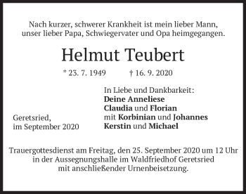 Traueranzeige von Helmut Teubert von merkurtz