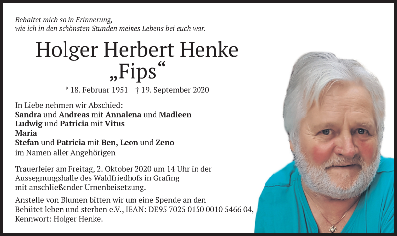  Traueranzeige für Holger Herbert Henke vom 26.09.2020 aus merkurtz