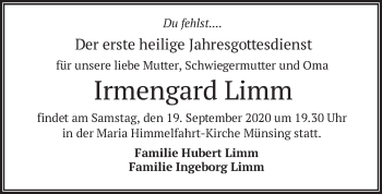 Traueranzeige von Irmengard Limm von merkurtz